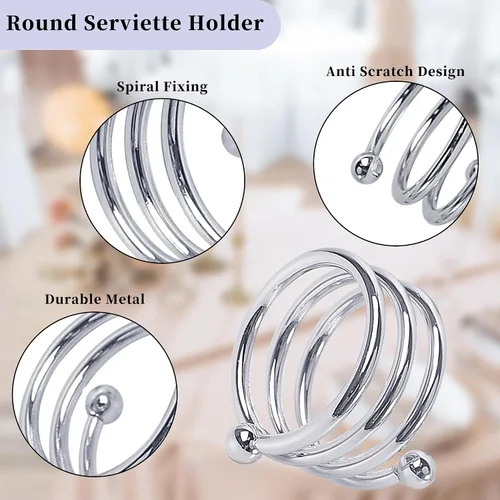 Miniatura 3 de Servilleteros de metal en espiral, redondos, hebillas, servilleteros para cenas, fiestas de vacaciones, reuniones familiares, cenas, decoraciones