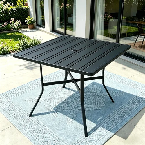 Miniatura 16 de 60" Round Outdoor Patio Table for 8, Metal Black Dining Table with Adjustable Umbrella Hole, Garden, Backyard & Deck Bistro Table