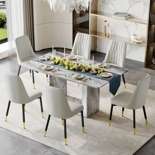 Miniatura 24 de Conjunto de mesa de comedor MUUOKY para 4, mesa de cocina de 63'' y sillas para 4, conjunto de mesa gris y 4 sillas modernas, adecuado para comedor