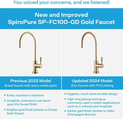 Miniatura 4 de SpiroPure Grifo RO de aire sin plomo certificado NSF, oro cepillado/bronce/latón, grifo de filtro de agua de reemplazo de ósmosis inversa, grifo