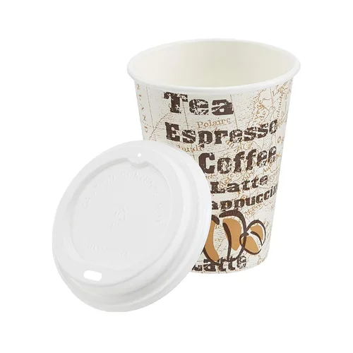 Miniatura 2 de Amazon Basics - Tazas de papel para café caliente con tapas para llevar, 12 onzas, diseño de café, desechables, paquete de 100