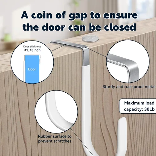 Miniatura 3 de HOOSUN Paquete de 4 ganchos para colgar sobre la puerta, ganchos de 5 pulgadas para colgar colgadores de puerta resistentes, ganchos para colgar