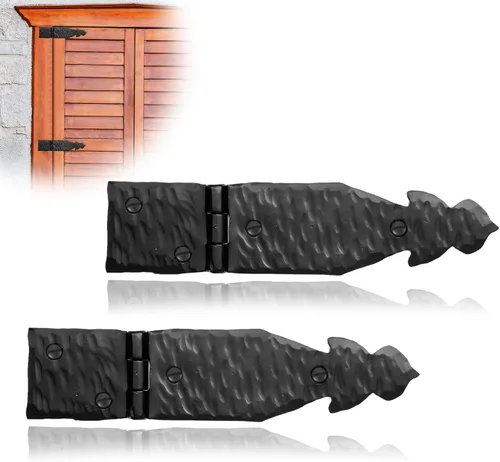 Miniatura 33 de Paquete de 2 bisagras de hierro forjado negro de 9 pulgadas, bisagras decorativas de hierro forjado, bisagras de hierro rústico para persianas