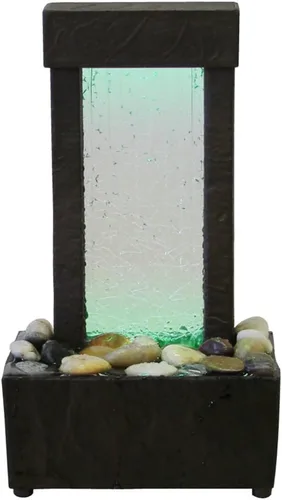 Nature's Mark Fuente de mesa de 10" H con vidrio agrietado, espectáculo de luces, con rocas naturales de río y luces LED que cambian de color