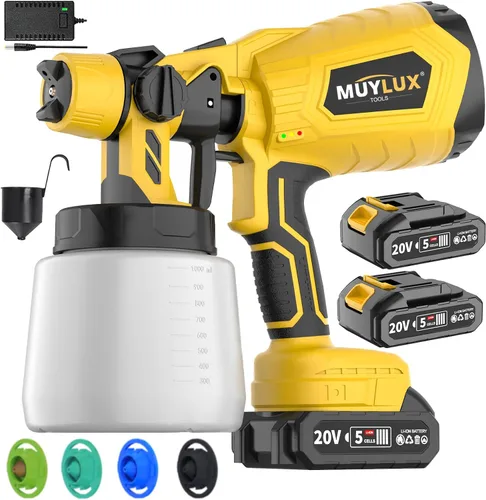 Pulverizador de pintura inalámbrico con batería y cargador, pistola pulverizadora eléctrica de 800W con 5 boquillas y 3 patrones, pulverizador de