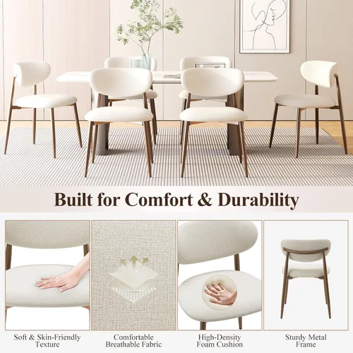 Miniatura 4 de MALOL Juego de 2 sillas de comedor, sillas de comedor tapizadas con patas de metal y almohadillas antideslizantes, silla de cocina con respaldo Beige