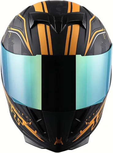 Miniatura 3 de Casco integral para motocicleta 1Storm con diseño de cráneo rey en mate negro + una visera transparente extra: HJK311 Calavera Naranja