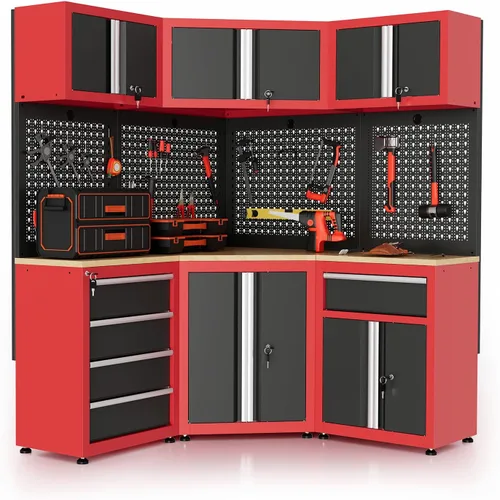 Miniatura 8 de Caja de herramientas de 4 cajones con cerradura y llaves, caja de herramientas portátil con encimera multifuncional, con forro de cajón y orificios