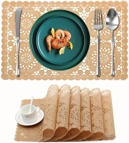 Miniatura 9 de juego de 6 manteles individuales impermeables para mesa de comedor, lavables con un paño