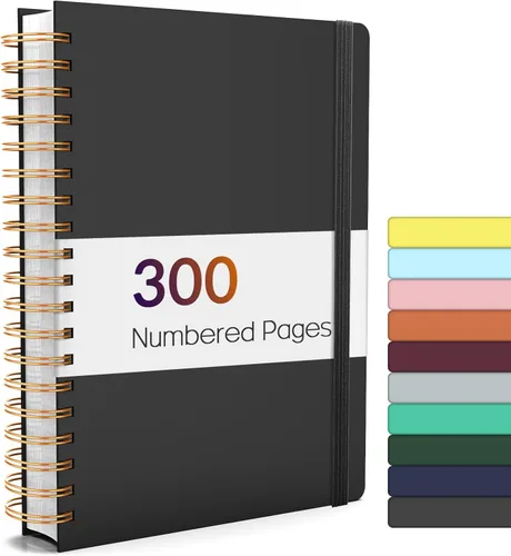 Forvencer Cuaderno rayado en espiral con 300 páginas numeradas, diarios B5 gruesos con rayas universitarias para escribir con papel de 100GSM, Negro