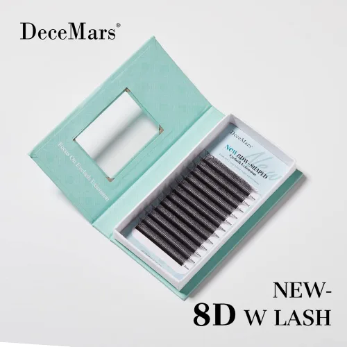 Miniatura 6 de DeceMars Extensiones de pestañas en forma de W 8D de 0.003 in, rizo C 8-12, bandeja mixta, racimos de volumen de aspecto natural, color negro mate
