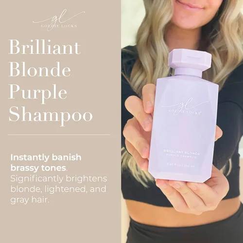 Miniatura 2 de Goldie Locks Brilliant Blonde Purple Shampoo - Ilumina y tonifica el cabello rubio, gris y aclarado, neutraliza el latón, sin sulfatos, seguro