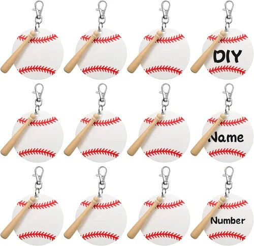 Miniatura 11 de 12 juegos de llaveros acrílicos de baloncesto en blanco, kit de bricolaje con tema de baloncesto a granel de 1.6 x 0.8 pulgadas, llavero acrílico