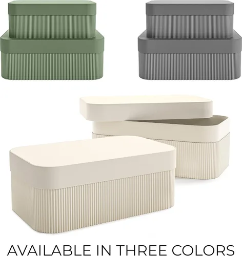 Miniatura 8 de Cajas de almacenamiento decorativas con tapas: juego de 2 hermosos cubos organizadores de cartón acanalado para la decoración de estanterías de tu