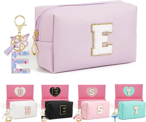 Miniatura 65 de AIBFRID 2 piezas de bolsas de maquillaje iniciales para mujeres, regalos de cumpleaños para niñas de 4 5 6 7 8 9 10 11 12 años, bolsas de cosméticos