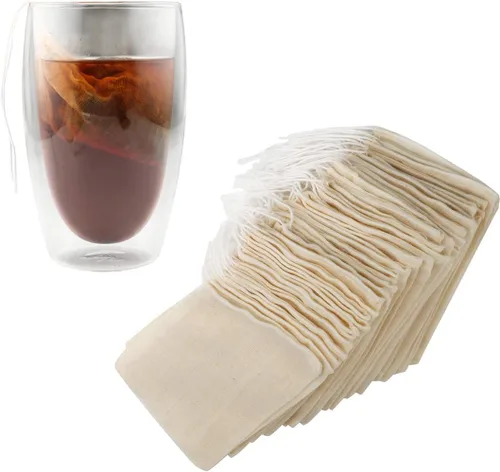 Miniatura 5 de Bolsas de filtro de té, paquete de 50 bolsas de té de algodón reutilizables, bolsas vacías sin blanquear, bolsas de filtro ecológicas para té