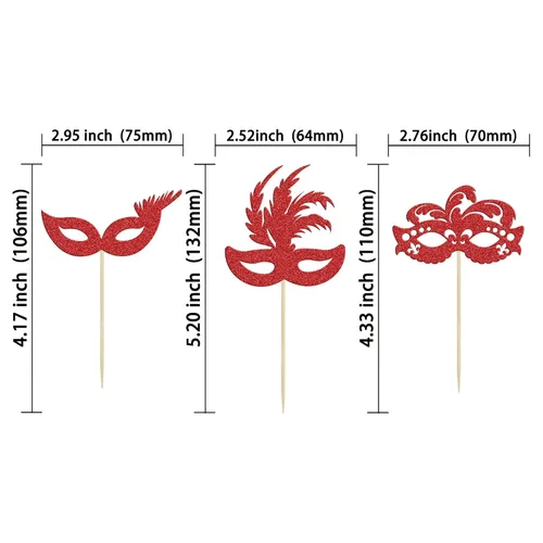Miniatura 2 de Gyufise 24 máscaras de mascarada para cupcakes con purpurina roja, máscara de despedida de soltera para cupcakes, decoraciones para bailes de Rojo