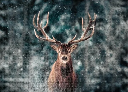Miniatura 8 de MyPuzzle Noble Deer in Winter Snow Forest - Rompecabezas de 100 piezas para adultos
