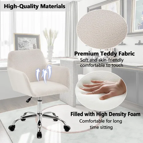 Miniatura 4 de Silla moderna de piel sintética para oficina en casa, silla tapizada de piel sintética, bonita silla de escritorio peluda blanca con ruedas y base