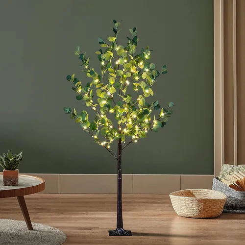 Lightshare Árbol de eucalipto iluminado de 5 pies, 162 L, color blanco cálido, vegetación artificial con luces para boda, vacaciones, hogar, fiesta,