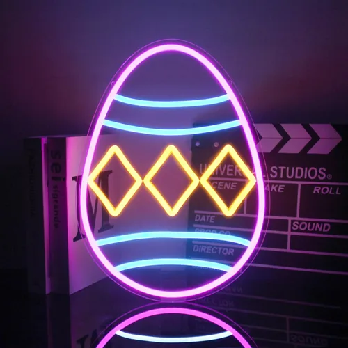 Letrero de Neón de Huevo de Pascua Luz de Neón Feliz Pascua Huevos de Pascua Coloridos Letreros LED para Pared Luces de Neón Regulables Letreros
