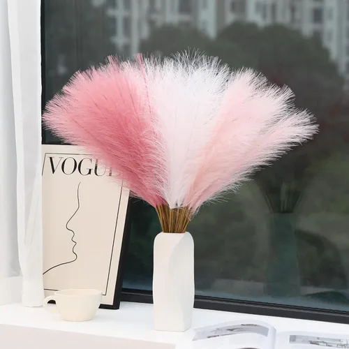 Miniatura 25 de Wertuirk 30 piezas de hierba artificial de pampas – Hierba de pampas rosa de 24 pulgadas para decoración del hogar, hierba de pampas artificial