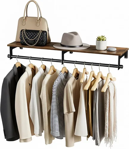 Miniatura 8 de Luxspire Perchero de 28.7 pulgadas, perchero montado en la pared con estante superior para colgar ropa, perchero industrial resistente, estantes