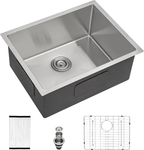 Lordear Fregadero de Barra Empotrable de 21 Pulgadas, Fregadero de Cocina para Preparación de Barra de Acero Inoxidable de Calibre 16, Fregadero de