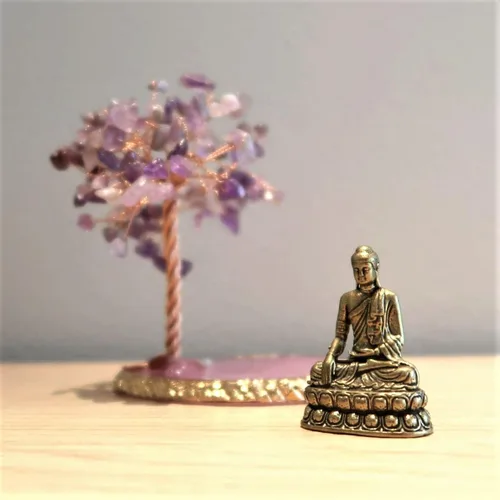 Miniatura 7 de Estatua de Buda con Árbol de Cristal Sanador, Árbol de la Vida para Energía Positiva. Decoración del Hogar para Yoga y Meditación. Amatista.(A)