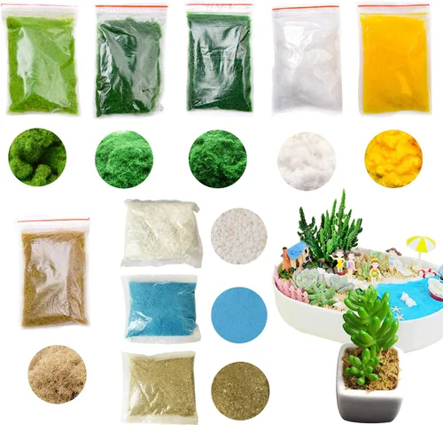 Cayway Paquete de 9 piezas de base en miniatura, kit de materiales para base de paisajes, incluye piedra, arena decorativa, hierba, nieve para