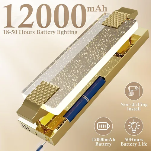 Miniatura 2 de camuucci Aplique de pared operado por batería recargable de 12000mAh, luz de pared para interiores, sin cableado, control remoto, regulable