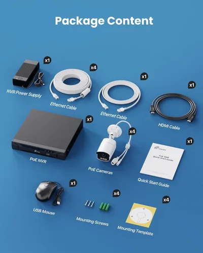 Miniatura 9 de Loocam Sistema de cámara POE 4K visión nocturna a color, 8CH H.265+ NVR sistema de cámara de seguridad 24/7 grabación con disco duro de 2 TB, cámara