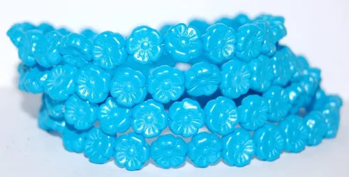 150 cuentas de vidrio prensado con flores hawaianas, aguamarina (25019), vidrio, República Checa, tamaño 10 mm (0.39 in)