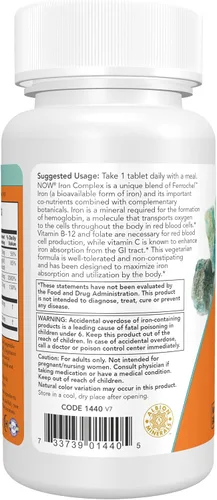 Miniatura 3 de Now Foods Suplementos, Complejo de Hierro, No Constipante*, Mineral Esencial, 100 Tabletas