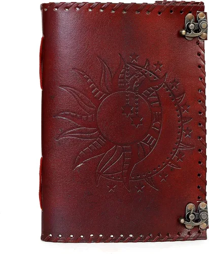 Miniatura 2 de Diario en relieve de Sun & Moon, diario de 240 páginas, diario vintage, diario Sun Moon, cuaderno de bocetos de cuero, cuaderno de cuero, diario