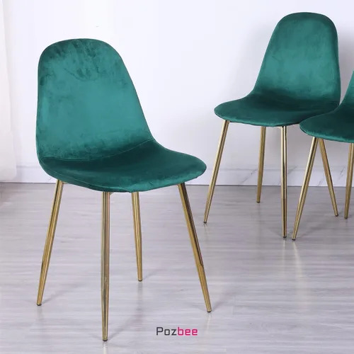 Miniatura 6 de Juego de 4 sillas de comedor de terciopelo, modernas sillas de cocina verde esmeralda con patas cromadas doradas, cómodas y elegantes sillas