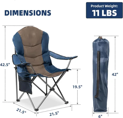Miniatura 2 de Sillas plegables de camping para adultos, sillas de césped acolchadas con respaldo alto para exteriores con soporte lumbar y soporte para tazas