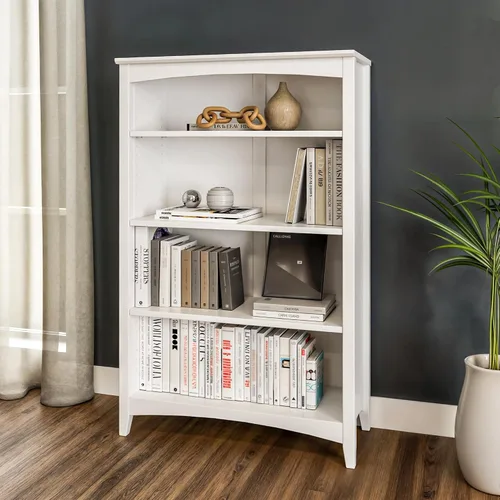 Miniatura 7 de Camaflexi Estantería estilo Shaker de 4 estantes, madera maciza, 48 pulgadas de alto, estantería ajustable, parte trasera cerrada, estantería