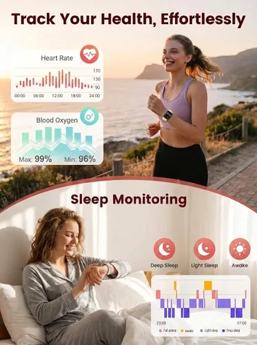 Miniatura 3 de SKG Reloj inteligente, rastreador de actividad física con 5 ATM, impermeable, monitor de salud para frecuencia cardíaca, oxígeno en sangre, sueño