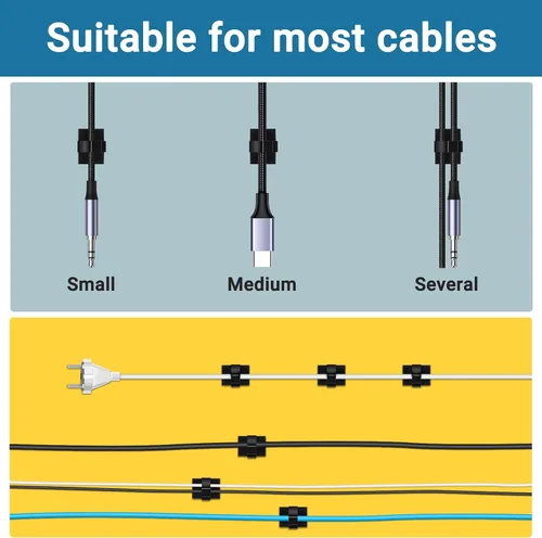 Miniatura 5 de Segarty Clip para cables, 100 unidades pequeñas de color negro, ideal para organizar cables, autoadhesivas, gestión de cables para colgar cables