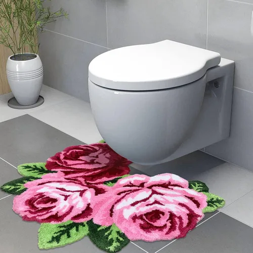 Miniatura 5 de Alfombras de baño de rosas rojas, alfombras de inodoro en forma de U, lavables, gruesas, suaves, antideslizantes, alfombras de área de flores Rojo