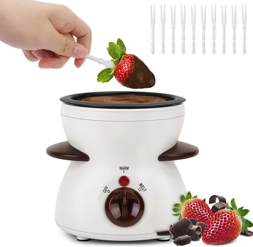 Olla de fondue de chocolate, mini olla eléctrica para fundir chocolate, malvavisco, caramelo, fondue para derretir dulces, juego de fondue con 10