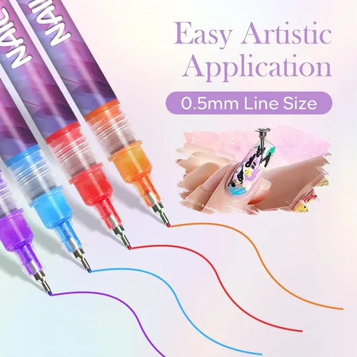 Miniatura 5 de Juego de 12 bolígrafos para arte de uñas, 0.020 in, de secado rápido, marcadores de pintura acrílica, para pintar, dibujar, pintar, puntos de uñas