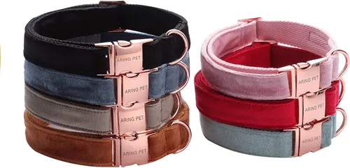 Miniatura 6 de ARING PET Collar y correa para perro, juego de collar y correa de terciopelo para perro, suave y cómodo, collares ajustables para perros