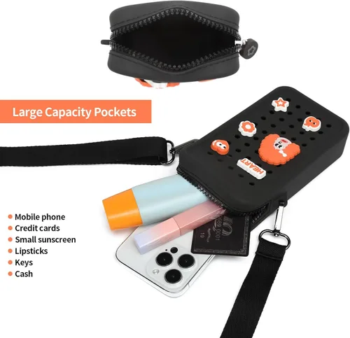 Miniatura 6 de Bonita bolsa cruzada pequeña con dijes, bolso de silicona para teléfono celular para niñas, bolsa de teléfono para mujer con correa ajustable