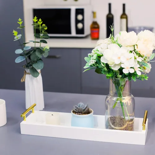 Miniatura 9 de Hanobe Bandeja larga para centro de mesa: bandejas estrechas decorativas portavelas de madera, bandeja de centro de mesa con asas para decoración