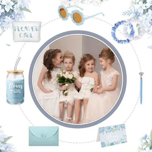 Miniatura 6 de Meanplan Juego de 16 piezas de regalo de propuesta para niña de las flores, vaso con pajitas, bolsa de maquillaje, lentes de sol, anillo