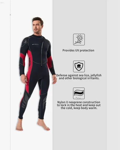 Miniatura 4 de Seaskin Trajes de neopreno para hombres y mujeres de 3 mm con cremallera frontal, traje de neopreno completo Hombres Negro+Rojo