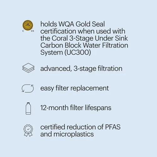 Miniatura 3 de Brondell H2O+ Coral UC300 Sistema de Filtración de Agua de Tres Etapas para Debajo del Encimera (Filtros de Repuesto UF-35)