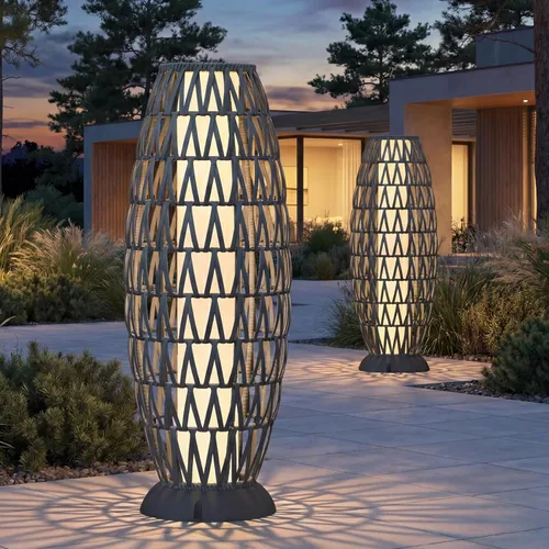 Miniatura 15 de Solar Yard Lámpara de pie para exteriores, luces de patio, farol con energía solar, resistente a la intemperie, luces de mimbre para terraza